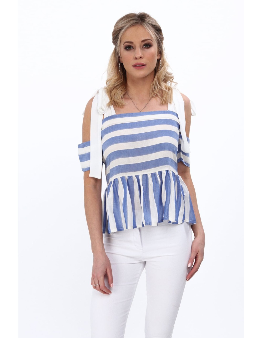 Blue blouse with bare shoulders for everyday use MP28169 - Online store - Boutique